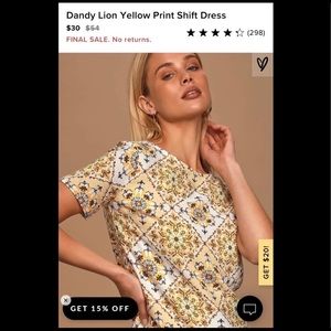 Dandelion Yellow Print Shift Dress - Large